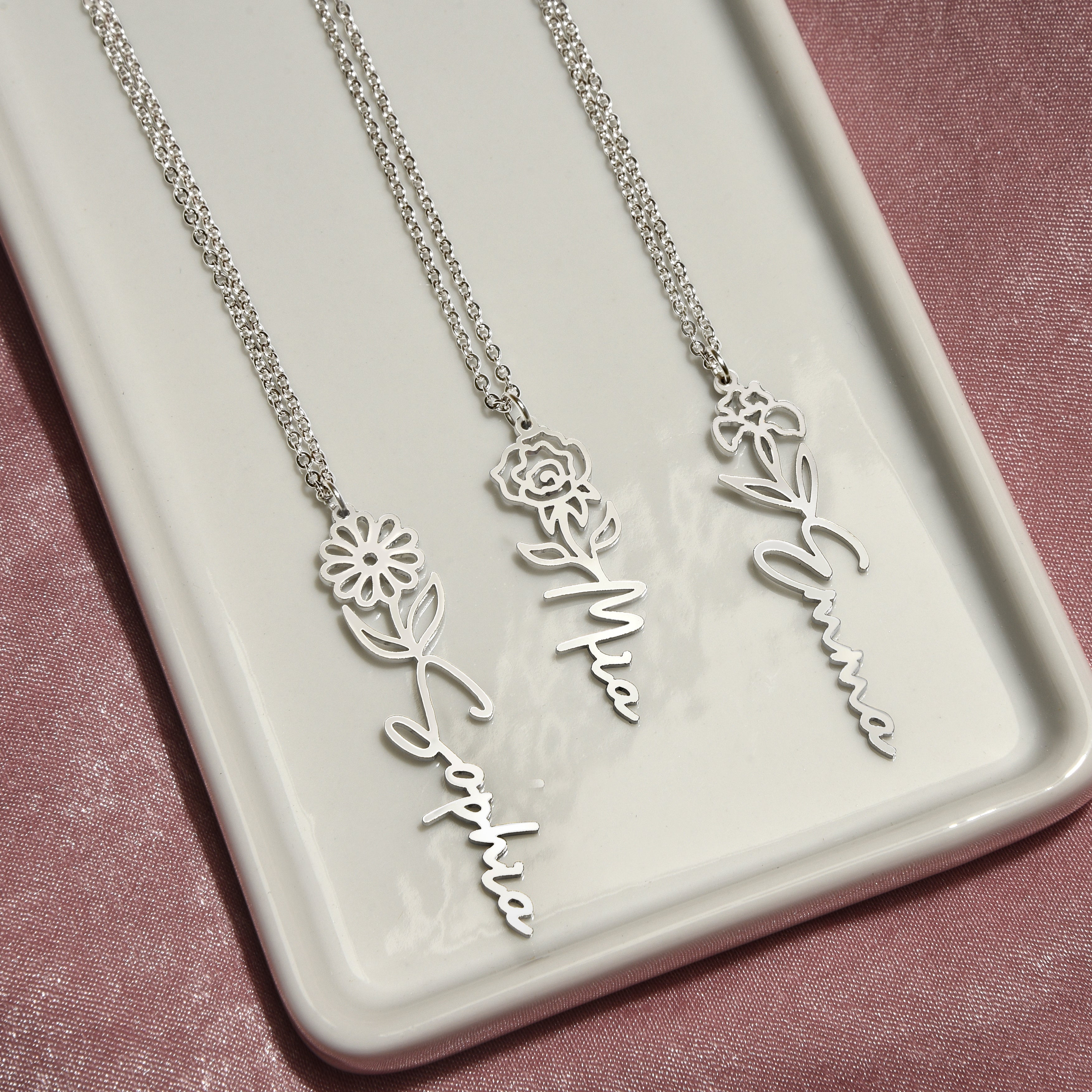 Personalized Name Necklace with Birth Flower