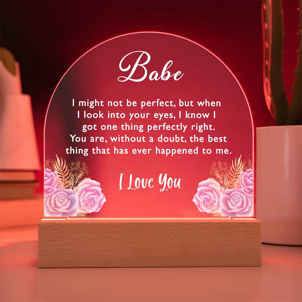 Gift for wife, Gift for girlfriend, Acrylic Plaque with multi-colored LED lights and heartfelt message for Babe